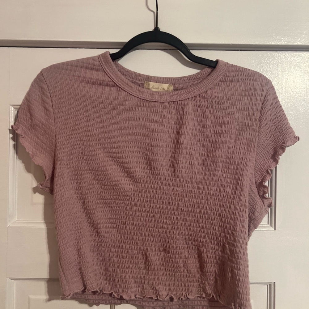 #153 ALTAR'D STATE MAUVE LAVENDER SMOCKED CROP TOP LARGE